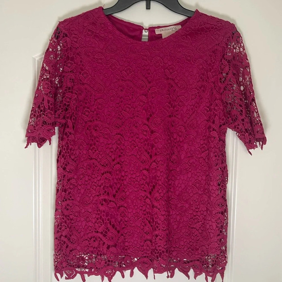 Philosophy Crocheted Lace Top Hot Pink Bohemian Barbiecore Retro Boho Size Small - Picture 1 of 6